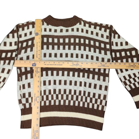Vintage Hewlett Knitting Mills Size Medium Browm Block Pattern Cardigan Sweater - Picture 4 of 6